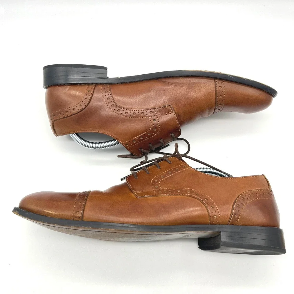 Stacy Adams Mens Brown Leather Cap Toe Oxford Dress Shoes Size 9.5 M 24858‎